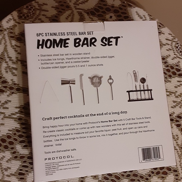 Protocol Stainless Steel Home Bar Set in Wooden Stand - Picture 2 of 3